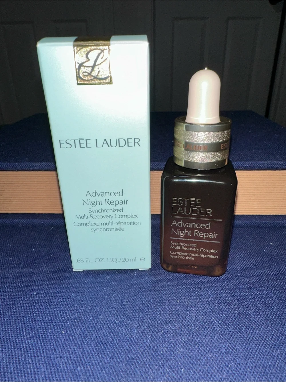 Estée Lauder Advanced Night Repair Serum with Light Blue Box and Brown Bottle